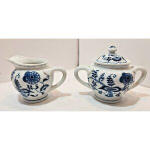 Vintage Blue Danube Japan Blue Onion Sugar Bowl With Lid & Creamer Box Mark